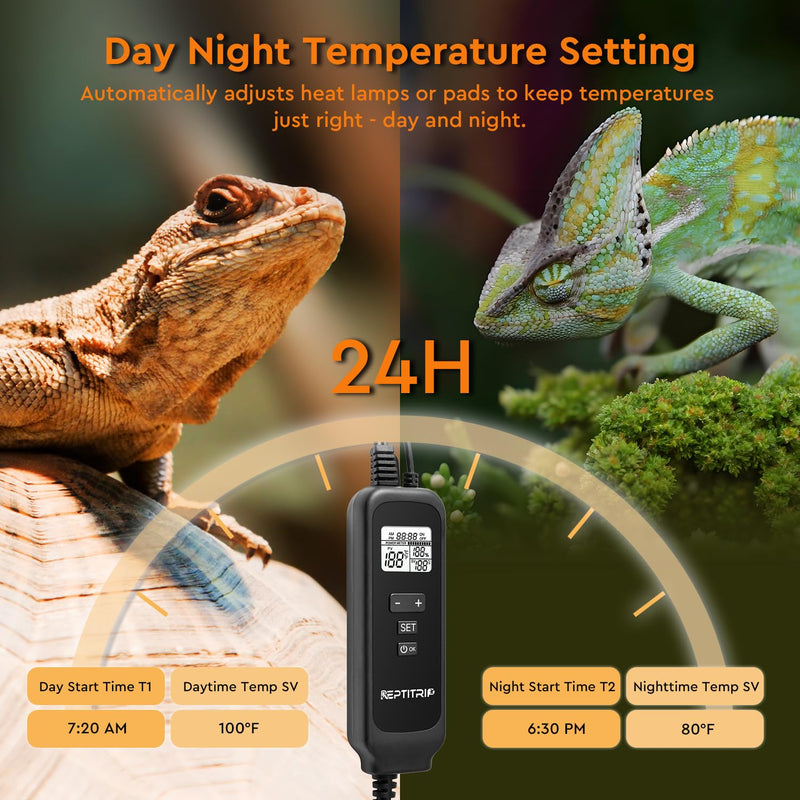Reptile Dimming Thermostat, Adjustable Day and Night Temperature, Thermostat for Reptile Heat Lamp Heat Pad, PID Temperature Controller, Memory Function, ℉/℃ - PawsPlanet Australia