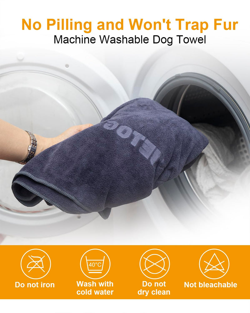 2-PCS Absorbent Dog Towel for Fast Drying Dogs of Large Medium Small with 56x28 Inch Extra Large Bath Towel and 30x14 Inch Daily Use Paw Towel, 100% Microfiber Pet Grooming Towel Set, Gray XL:56x28 Inch + S:30x14 Inch - PawsPlanet Australia