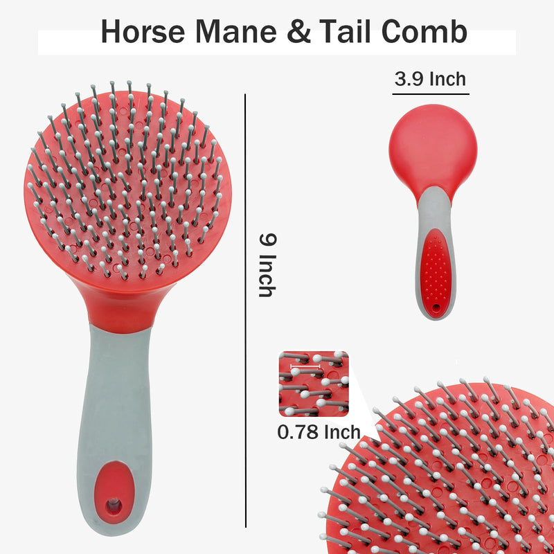 Horse Mane & Tail Combs Horse Brushes Shedding Brush Grooming Tool for Equine Long Haired Dogs (Red) Red