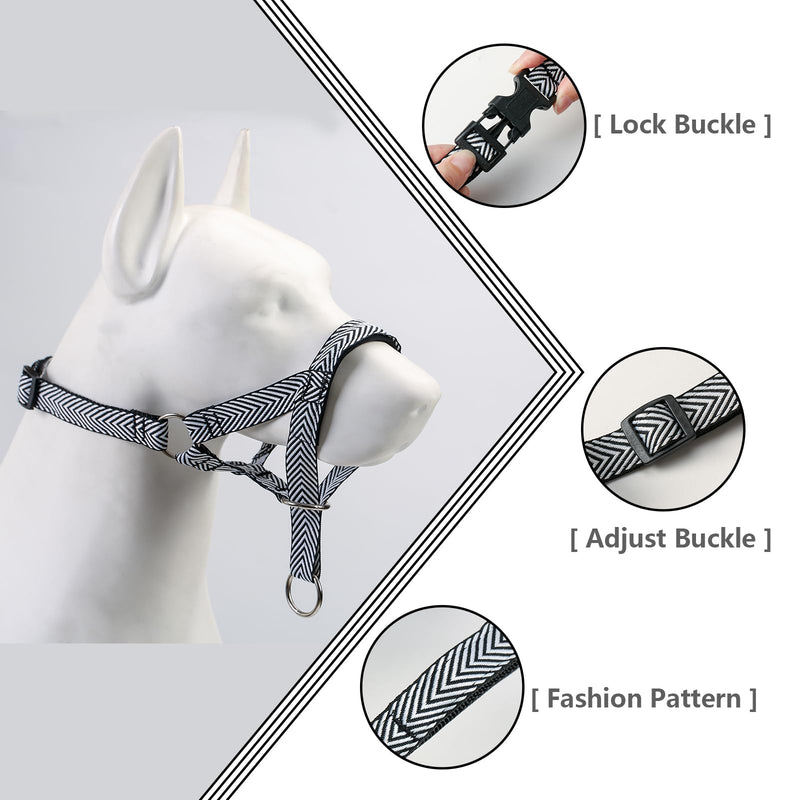 Gentle Dog Head Collar with Soft Nylon, No-Pull Padded Head Halter with Stripes, Adjustable Nose Leash for Safe Easy Walking Control(M,Black) M Black - PawsPlanet Australia
