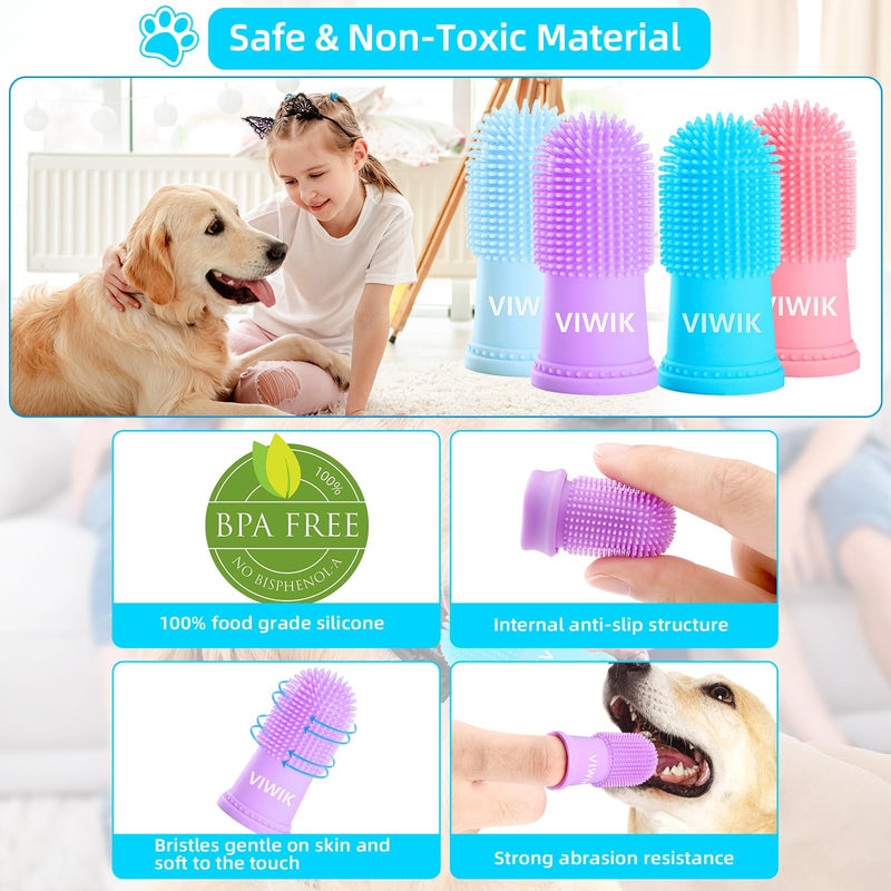 Dog Bath Gloves with 4Pack Dog Toothbrush, Dog Grooming Kit, Dog Finger Toothbrush for Small Breed, Medium Large Dogs, Silicone Dog washing Gloves with High-Density Teeth, Pet Grooming Gloves Blue - PawsPlanet Australia