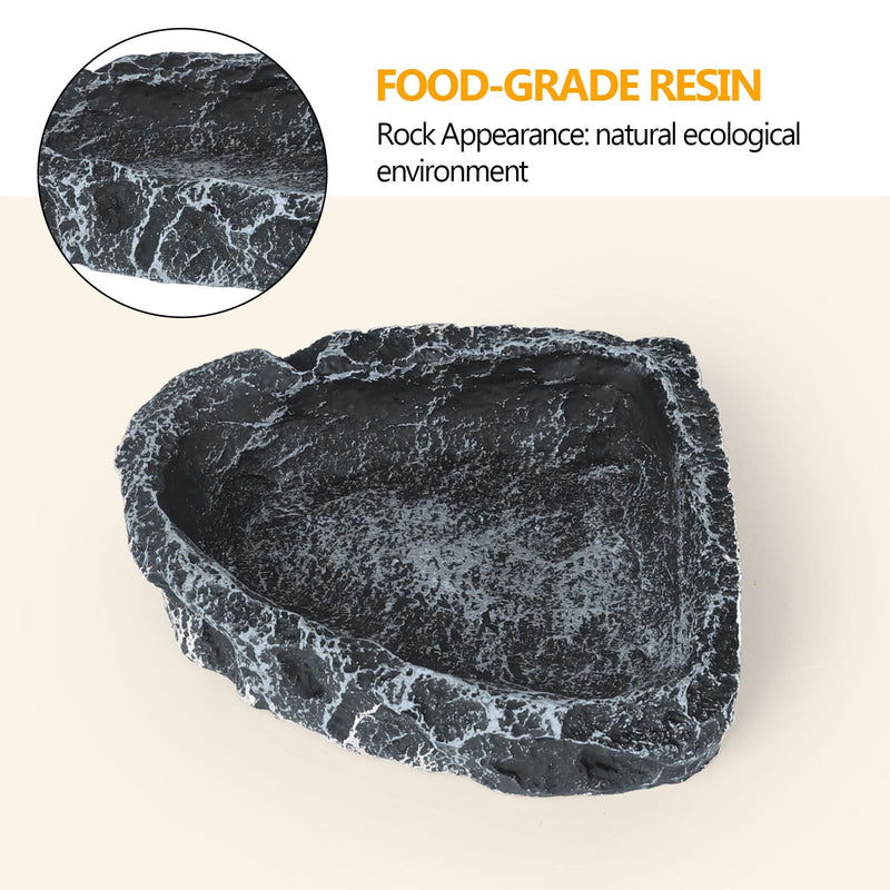 Reptile Water Dish Food Bowl for Bearded Dragon Tank Accessories, Hygger zoo Reptile Rock Feeder for Reptile Tank 2 Pack Corner Resin Terrarium Bowl for Leopard Gecko Hermit Crab Tortoise Snake, Black - PawsPlanet Australia