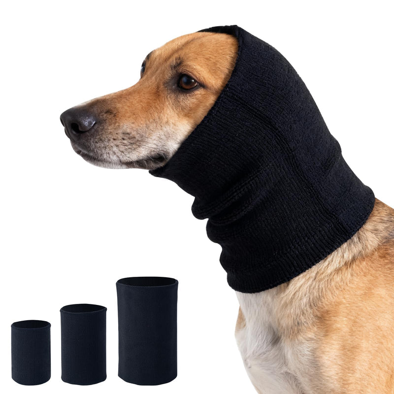 3 Pack Dog Calming Ear Cover for Small, Medium, Large Sizes, Soft & Stretchy Pet Anxiety Relief Hoodie Dog Cat Ear Muffs Noise Reducing for Thunder,Fireworks,Grooming Drying (Black) Black