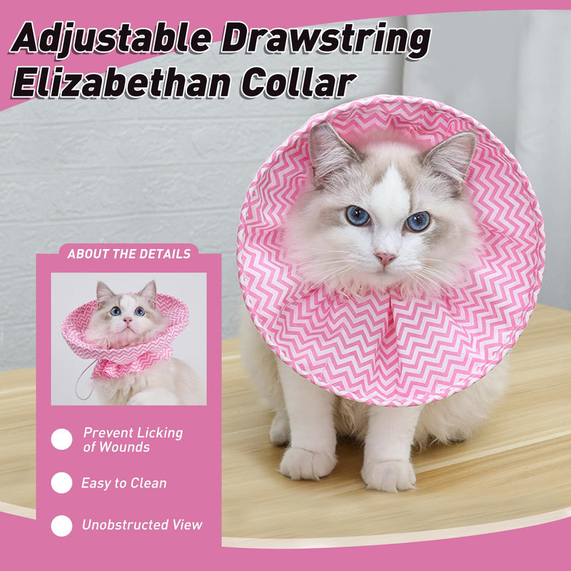 Soft Cat Recovery Cone - Adjustable Drawstring, Elizabethan Collar, Neck Protector for Cats After Surgery, Lightweight Collar to Prevent Licking Wounds (Yellow, One Size) yellow one size