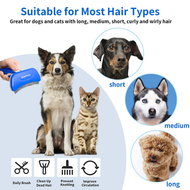 Upgraded Pet Self Cleaning Curved Deshedding Tool, Effectively Reduces Shedding by Up to 95%, Professional Grooming Brush for Small or Medium Dogs and Cats Blue M