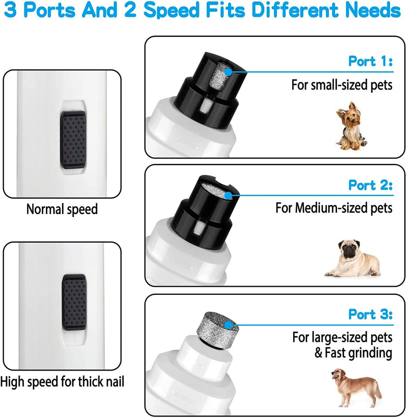 Casfuy Dog Nail Grinder Upgraded - Professional 2-Speed Electric Rechargeable Pet Nail Trimmer Painless Paws Grooming & Smoothing for Small Medium Large Dogs & Cats (White) A-White - PawsPlanet Australia