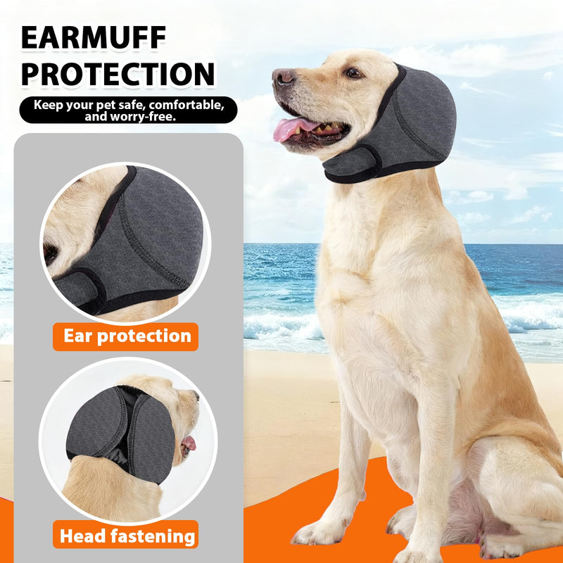 Waterproof Dog Earmuffs - Anti-Vibration Earmuffs for Grooming, Noise and Hematoma Relief, Soothing Hood Design for Bathing, Drying and Swimming (Grey, M)