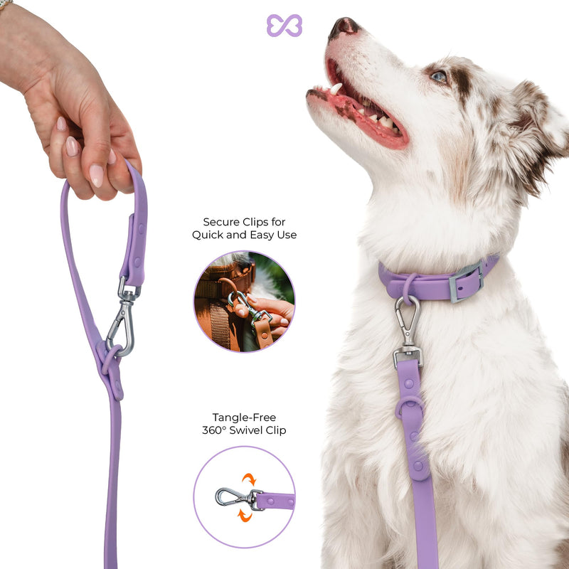 Waterproof Dog Leash | BearBone Double Ended Dog Leash | PVC Rubber Dog Leash with Dual Clip for Versatility | Lilac Dog Leash for Small Dogs (Lilac, Small) - PawsPlanet Australia