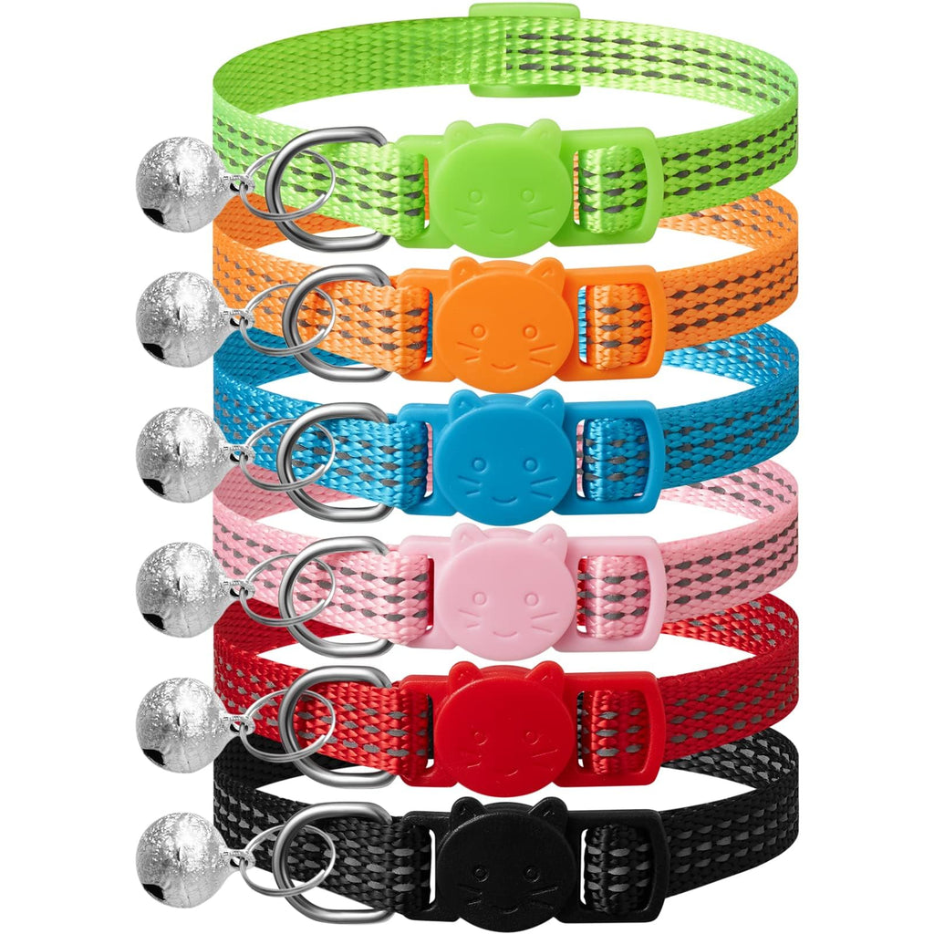 Upgraded Version 6 Pack Reflective Cat Collars with Bell,Breakaway Safety Kitten Collar,Adjustable 7''-12'',for Girl Boy Cats,Pet Supplies,Stuff,Accessories 6 Colors