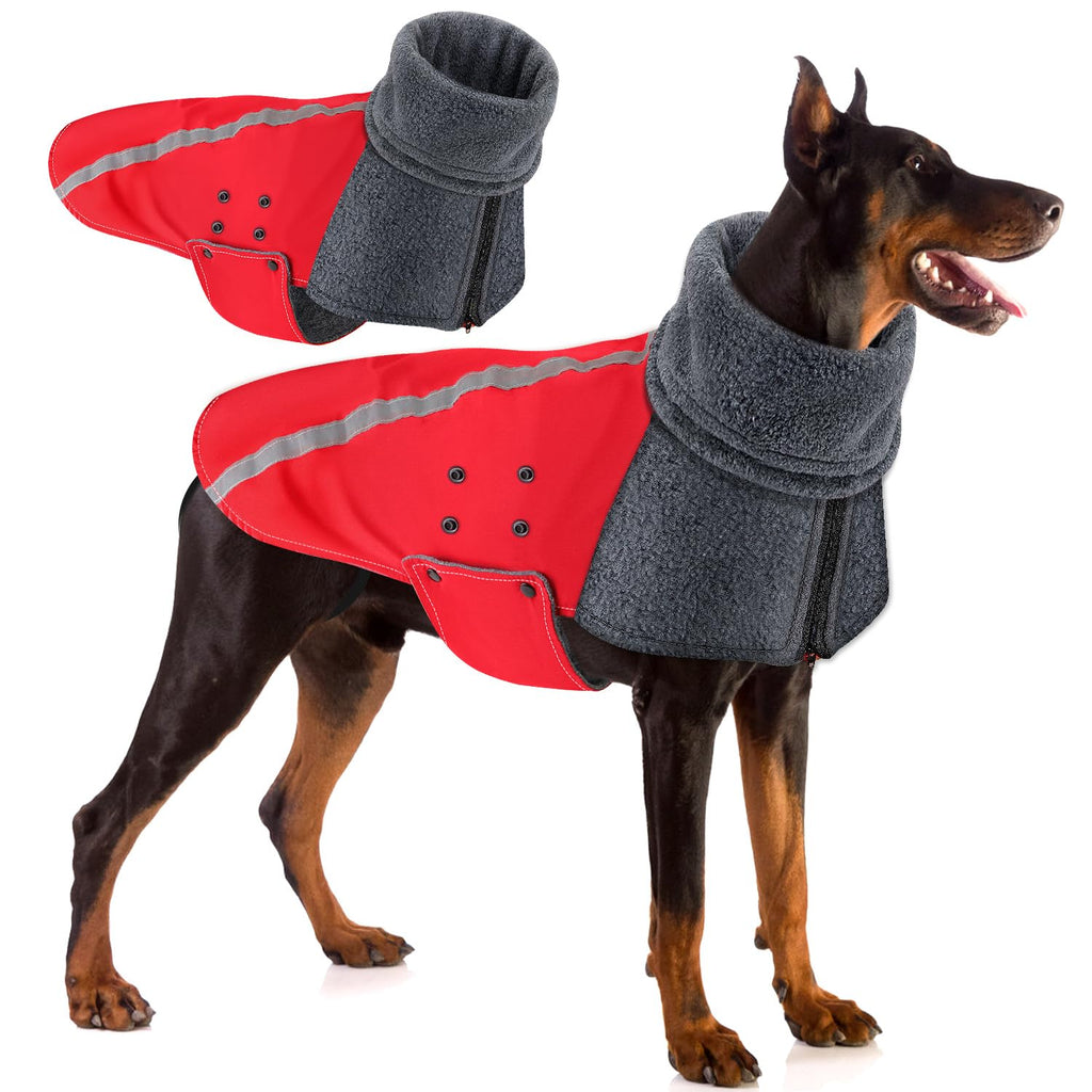 SlowTon Winter Dog Coat, Warm Polar Fleece Lining Doggie Outdoor Jacket with Turtleneck Scarf Reflective Stripe Adjustable Waterproof Windproof Puppy Vest Soft Pet Outfits (XL,Red) X-Large (Pack of 1) B.Red