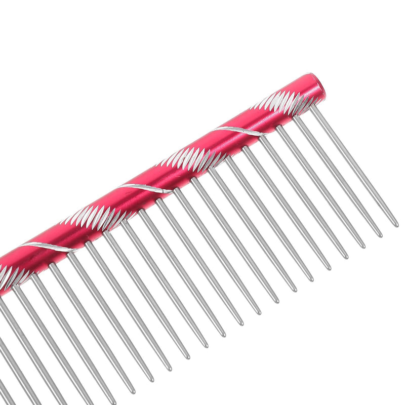 UEETEK Dog Grooming Comb : Stainless Steel Dog Combs with Rounded Ends for Dematting & Shedding, 2-in-1 Fine & Wide Tooth Design, 6.3 X 1.38 X 0.12 Inch (Rose Red) - PawsPlanet Australia