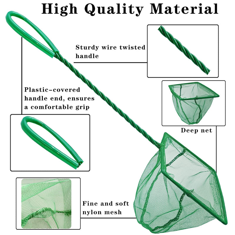 5 Pack Aquarium Fish Net, Multi-Size Fine Quick Fish Catch Nets Nylon Fishing Mesh Nets with Long Plastic Handle for Fish Tank - Green (3in, 4in, 5in, 6in, 6in) - PawsPlanet Australia