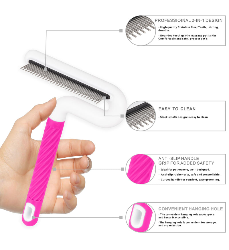 TailGurus Pet Flea Comb, Steel Teeth for Dogs & Cats, Professional Grooming Tool with Anti-Slip Handle, Pink - PawsPlanet Australia