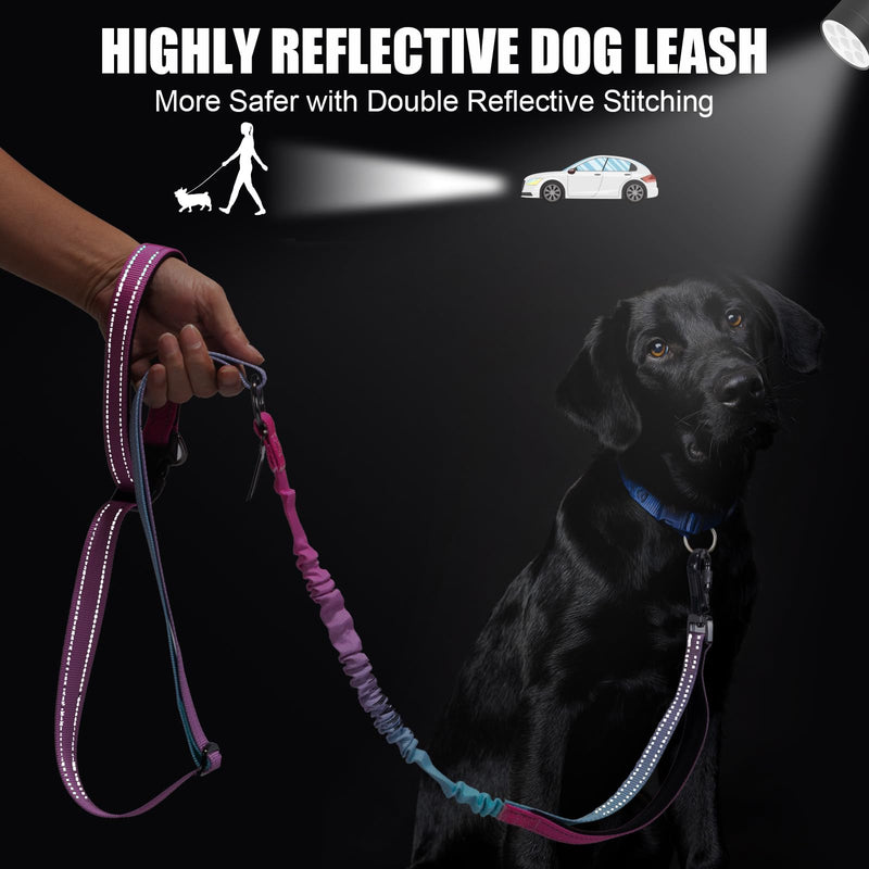 Heavy Duty Hands Free Dog Leash, 5-7 FT Reflective Adjustable Waist Dog Leash Belt with Padded Handles, Shock Absorbing Bungee and Car Seat Belt for Large Medium Dogs (Gradient Pink, XL) XL - 3 Handles, 5.4-7.0 FT Length Gradient Pink