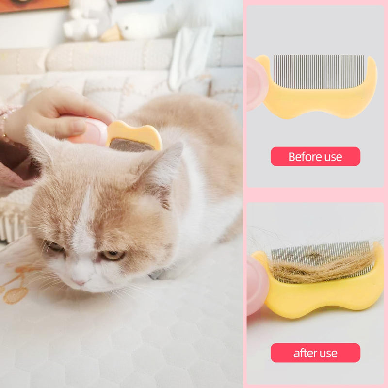 Foldable Cat Grooming Comb for Shedding and Face Care, Stainless Steel Brush for Tear Stains and Full-Body Hair, Portable ABS Handle for Cats and Small Dogs (pink‌ + yellow‌) pink‌ + yellow‌