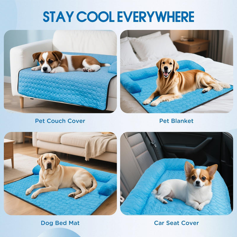 Small Cooling Dog Bed, Cooling Mat for Dogs & Cats | Machine Washable Couch Bed, Waterproof & Non-Slip Blanket Cover | Pad for Pets Indoor Outdoor(No Gel), S-28 x 28 inch Lake Blue S-28x28x5" - PawsPlanet Australia