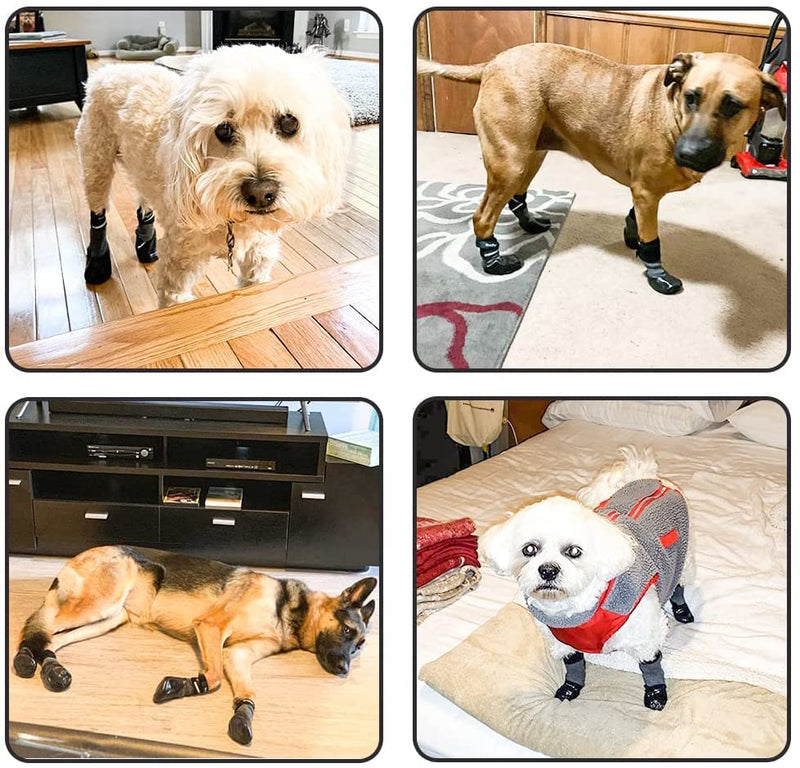 BINGPET Anti-Slip Dog Socks,Waterproof Paw Protectors with Reflective Straps Traction Control for Indoor & Outdoor Wear, 4pcs Grey Large - PawsPlanet Australia