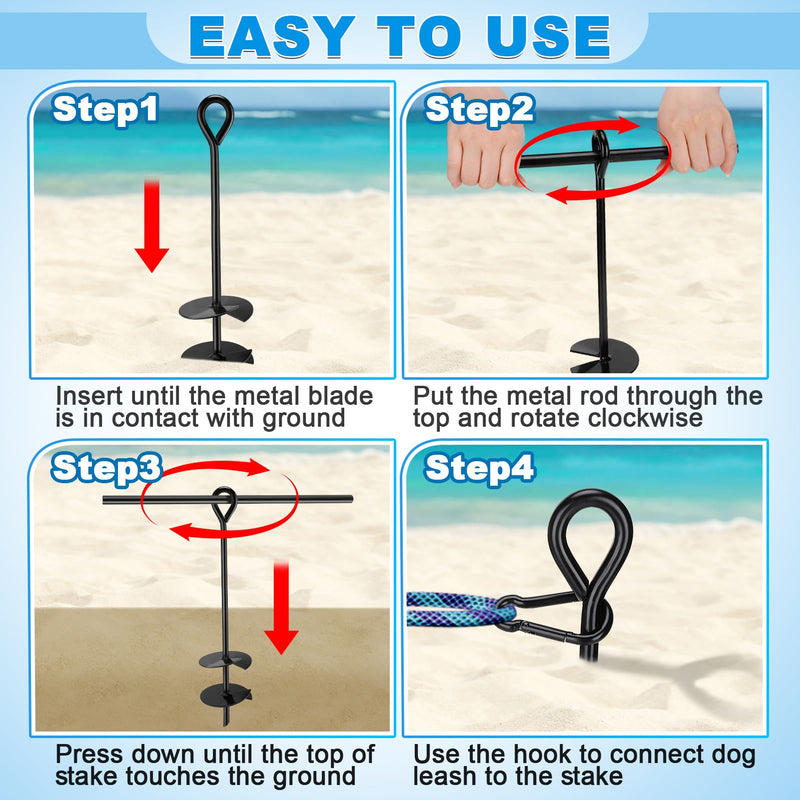 Beach Dog Stake Anchor - 360° Swivel Dog Tie Out Stake, Heavy Duty Dog Stake for Outside Beach Essentials with Bag, Easy to Install for Yard Ground Sand Park Camping