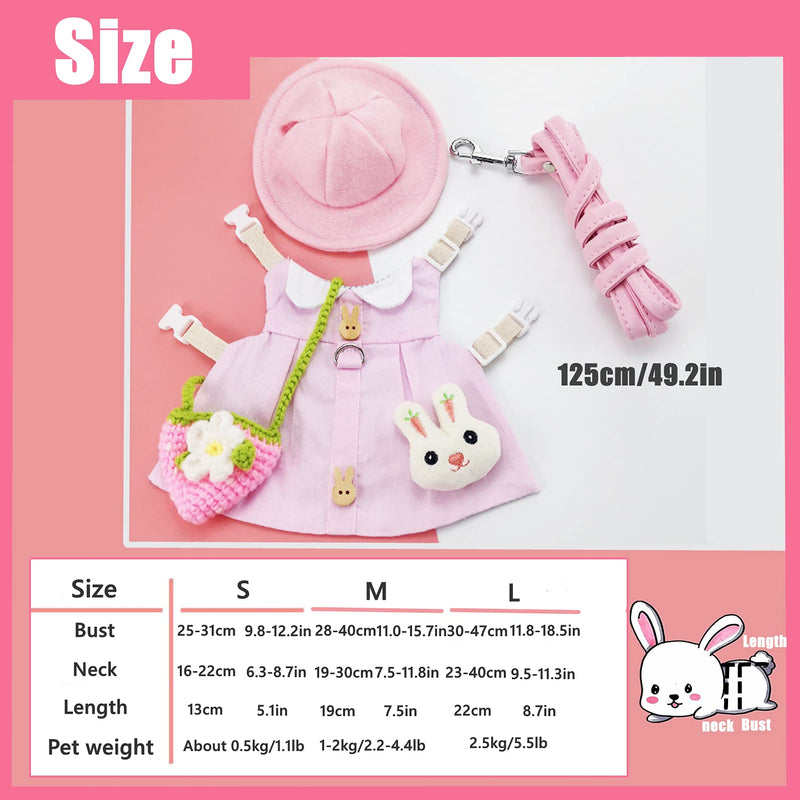 Guinea Pig Clothes,Soft Bunny Ferret Clothes with Pet Rabbit Harness and Leash Mini Hat Bag Cute Brooch for Kitten Small Animal Collars Pink