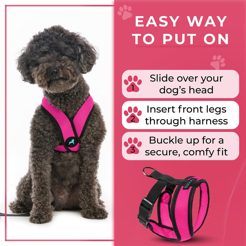 Gooby Comfort X Head In Harness - Flamingo Pink, Medium - No Pull Small Dog Harness Patented Choke-Free X Frame - On the Go Dog Harness for Medium Dogs No Pull or Small Dogs for Indoor and Outdoor Use Medium Chest (14.25-18.75") - PawsPlanet Australia