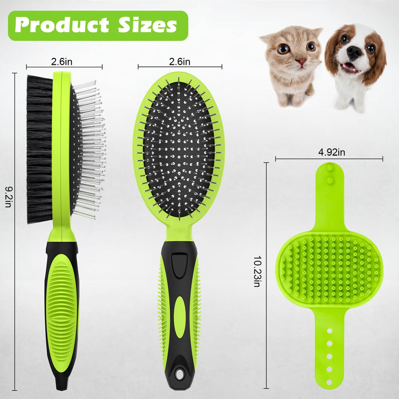 2PCS Pet Grooming Tools - Double-Sided Brush for Shedding and Bathing, Suitable for Short/Long Haired Dogs Cats and Horses, Deshedding Dog Brush, Mane & Tail Combs for Horses - Pet Supplies (Green) Green - PawsPlanet Australia