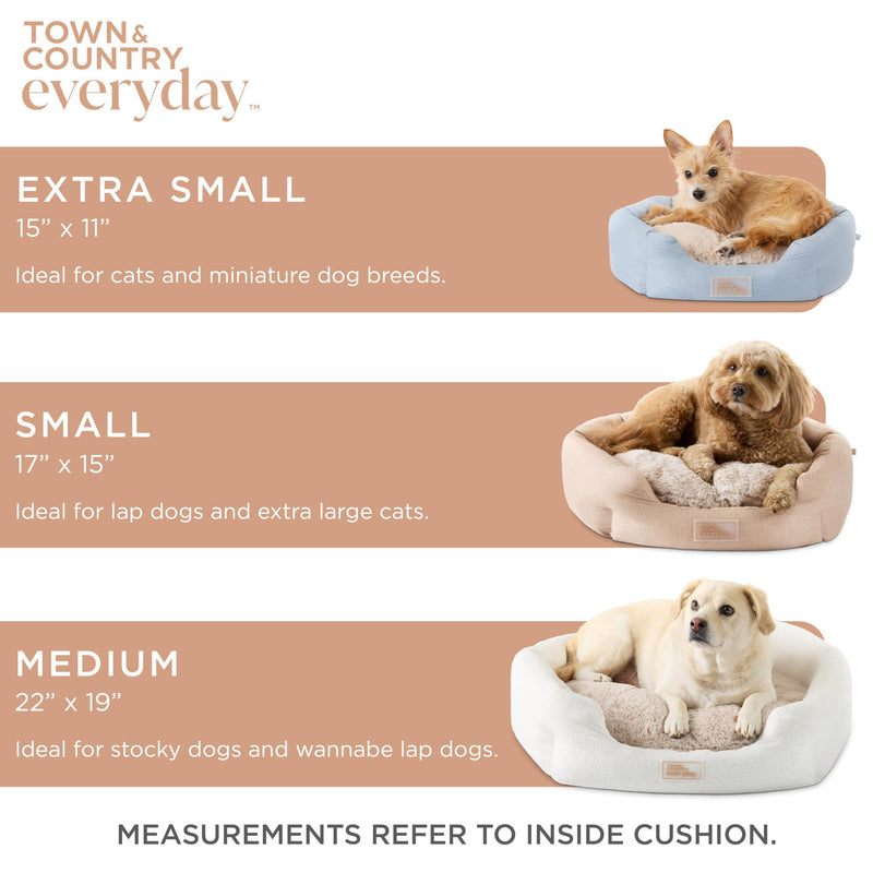 TOWN & COUNTRY EVERYDAY CuddleTown Faux Linen Comfy Cozy Cuddler Pet Bed, Supportive & Calming, Non-Slip Bottom, Machine Washable Cover, Cream, Small 22"x20"x7" - PawsPlanet Australia