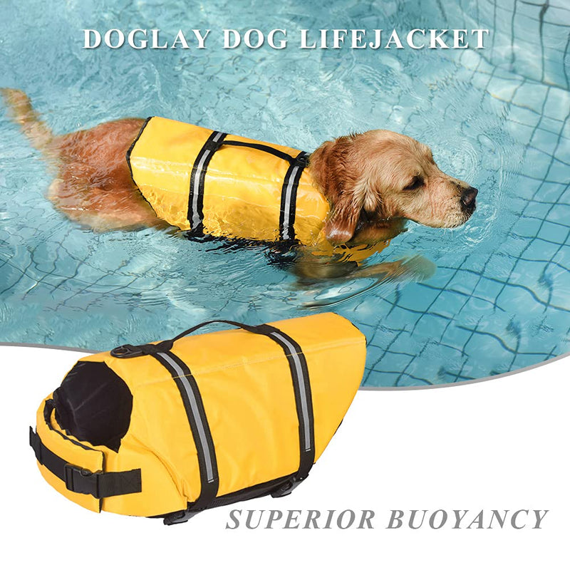 Doglay Dog Life Jacket, Dog Life Vest with Reflective Stripes, Adjustable Dog Lifesaver Pet Life Preserver with High Buoyancy Swimsuit for Small Medium and Large Dogs XX-Large Yellow - PawsPlanet Australia