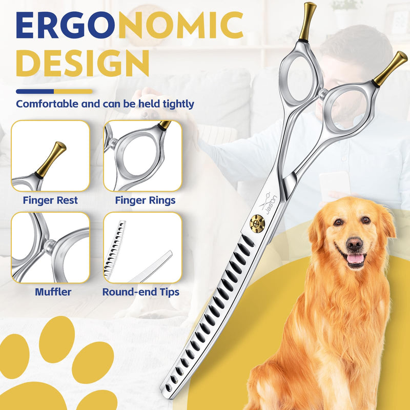 JASON Dog Scissors for Grooming - 7" Up-curved Chunker Shears with 65%-70% Thinning Rate, Professional Japanese 440C Stainless Steel Dog Grooming Chunkers with Adjustable Screw (18 Teeth, Silver) Up-curved Chunkers02 - PawsPlanet Australia
