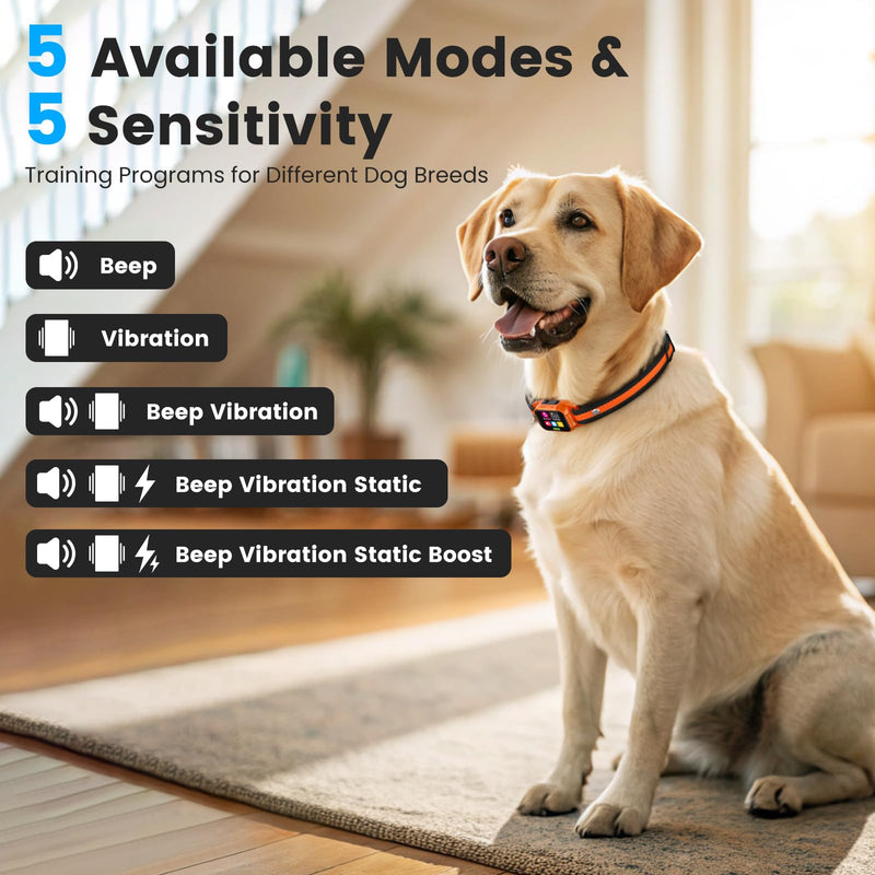 Smart Dog Bark Collar - Anti Barking Device for Large Medium Small Dogs, Stop Excessive Barking & Aggression Behavior, with 5 Modes & 5 Sensitivity, IP67 Waterproof for Indoor/Outdoor Use, Orange - PawsPlanet Australia