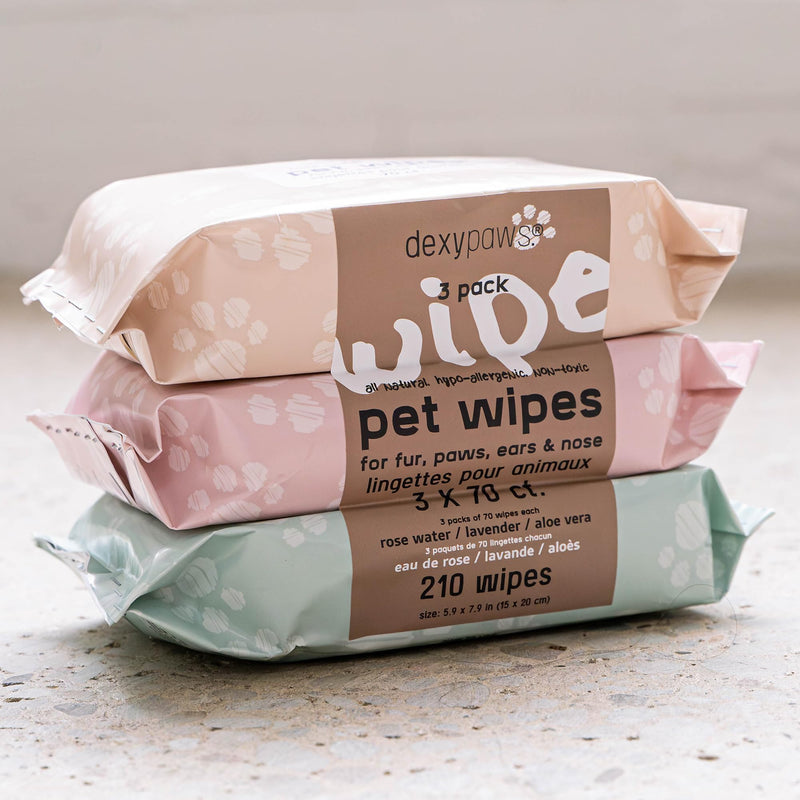 Pet Cleansing Wipes - 3 Packs (70ct Each) - Aloe-Lavender-Rose Water - Wet Wipes for Dogs & Cats, Fur-Paws-Face, Natural Pet Safe Grooming - PawsPlanet Australia