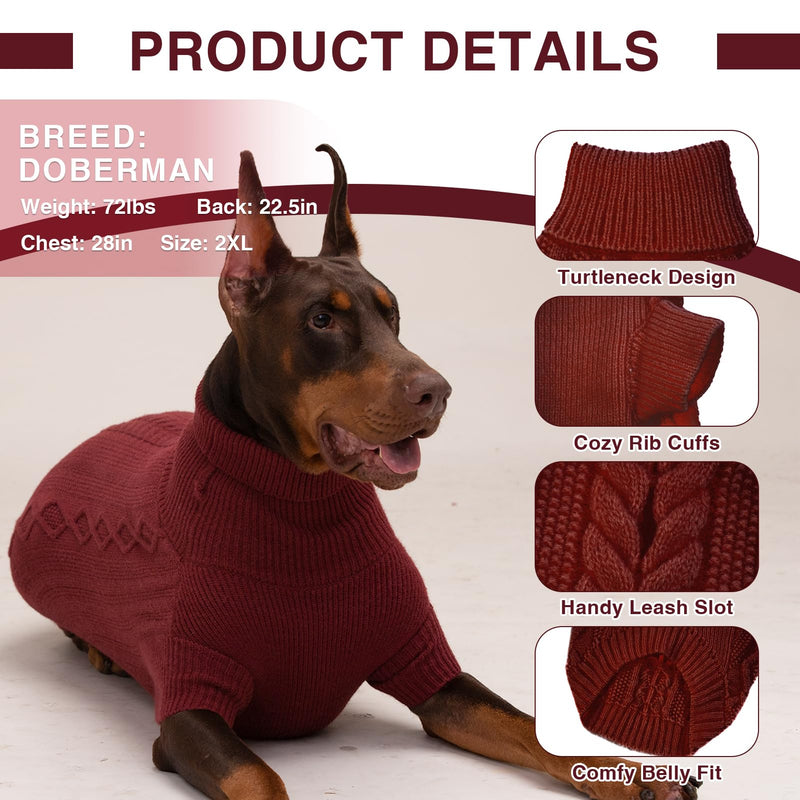 Dog Sweater XL, Large Breed Dog Sweater Girl Boy, Christmas Dog Outfits, Dog Thanksgiving Sweater, Cable Knit Dog Sweater with Leash Hole, Holiday Dog Sweaters for Large Dogs Beagle, Corgi, Red XL X-Large - PawsPlanet Australia