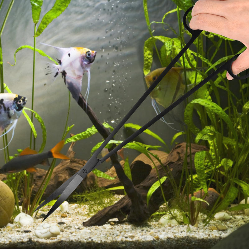 15Inch Extra Long Design Aquarium Aquascaping Tool Stainless Steel Aquascape Tools Kit 4 in 1 Anti-Rust Fish Tank Starter Kit with Long Tweezers Scissors Spatula for Aquarium Plants (Black) Black - PawsPlanet Australia