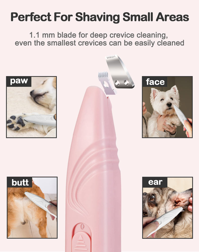 LEYOUFU Dog Paw Trimmer for Grooming, Cordless Electric Small Pet Grooming Clippers Hair Trimmer for Dogs Cats, Low Noise for Trimming Pet's Hair Around Paws, Eyes, Ears, Face, Rump (Pink) Pink - PawsPlanet Australia