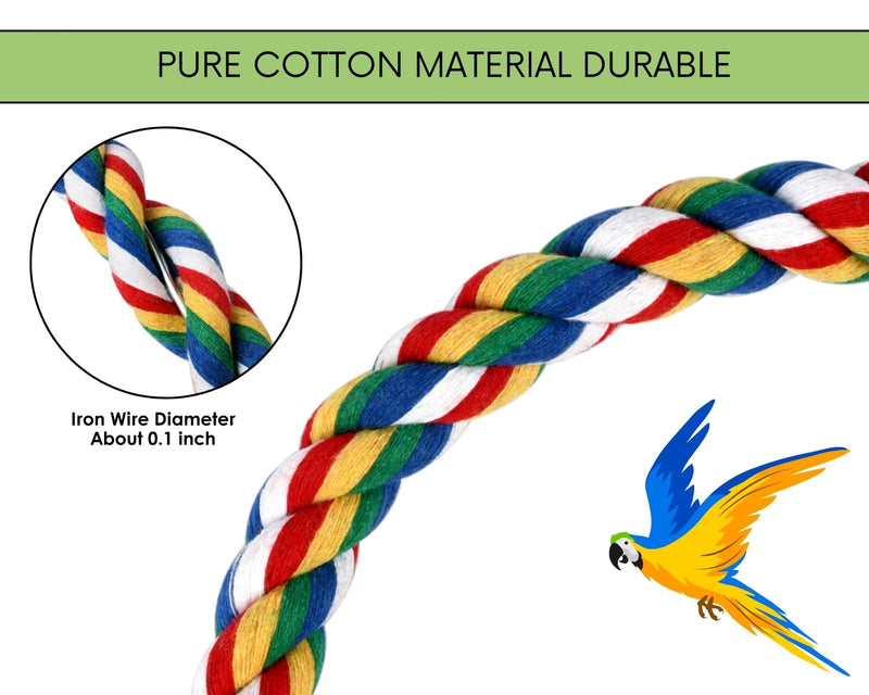 DS. DISTINCTIVE STYLE Bird Rope Perches Set of 2 Pieces (33 in+16 in), Colorful Cotton Rope for Birds, Bungee Style Perch Ideal for Parrots, Cockatiels, Lovebirds, and Budgies - PawsPlanet Australia