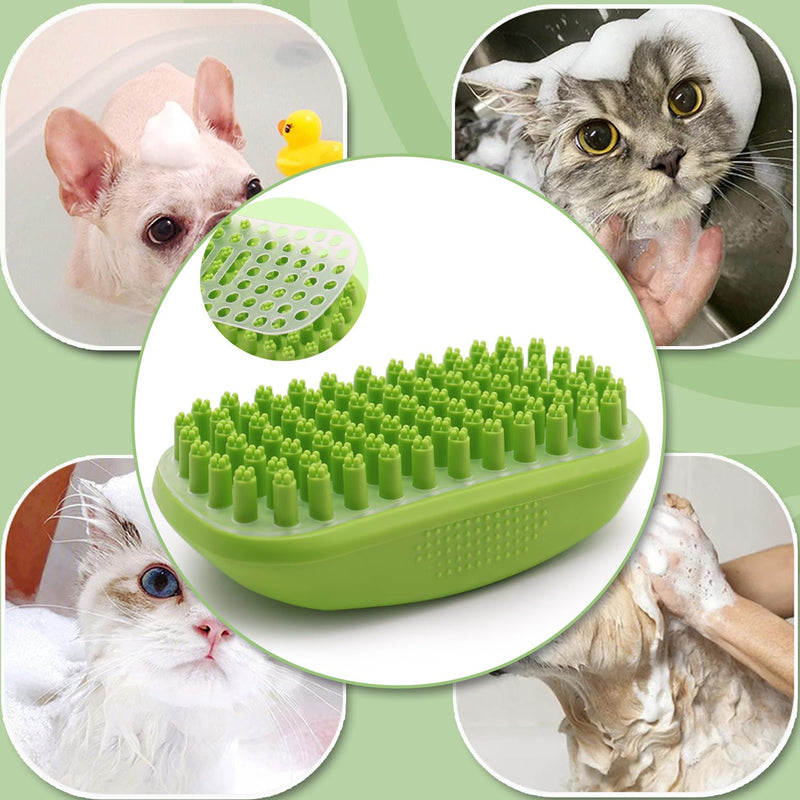 Taeku Dog Bath Brush, Rubber Shampoo Grooming Pet Brush Soft Shedding Bathing Hair Accessories Back Massage Cat Brush for Long Short Fur (Green) Green