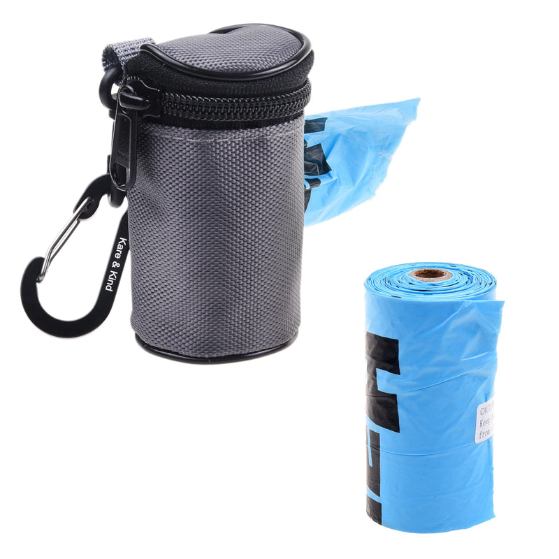 Kare & Kind Pet Waste Bag Dispenser with Carabiner - Double Layer Fabric - Zippered Poop Bag Holder and Pet Waste Bags - Clip On Container Attaches to Leash, Belt, Harness,Collar, Bags - (Black) - PawsPlanet Australia