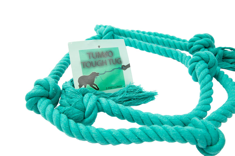 Tumbo Tough Tug Rope Dog Toy - (5 ft Long Strong and Durable Rope Pull Toy with Handle) TUG of WAR Dog Toy (Bahama Blue) Bahama Blue