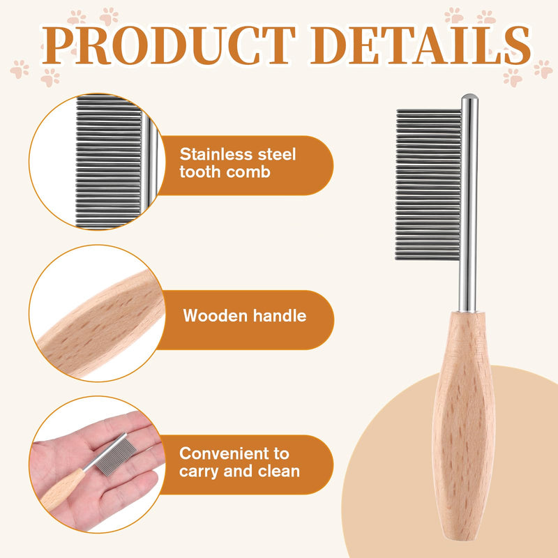 Grooming Comb for Dogs Cats Pet, Pet Face and Finishing Comb with Wooden Handle Detangler Tool Accessories for Removing Matted Fur, Knots & Tangles