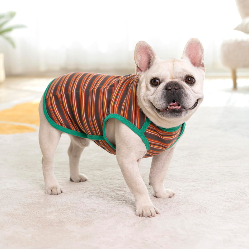 Dog Shirts, French Bulldog T-Shirt, Cotton Striped Tank Top, Color Blocked Tee for Small Dogs, Stretchy & Breathable Puppy Vest, Four Seasons Pet Clothes Brown Medium - PawsPlanet Australia
