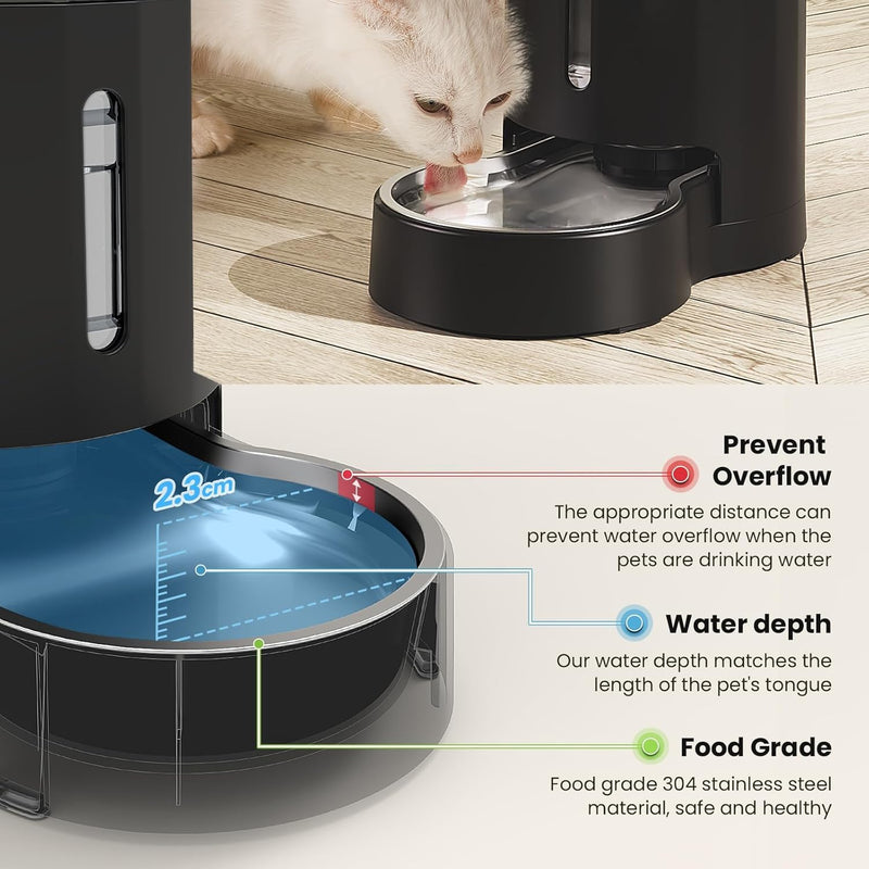CZPET Automatic 4L/135Oz/1Gal Cat Water Dispenser with Stainless Steel Bowl, Gravity Waterer for Small Medium Dog Puppy Kitten (Black) Black - PawsPlanet Australia