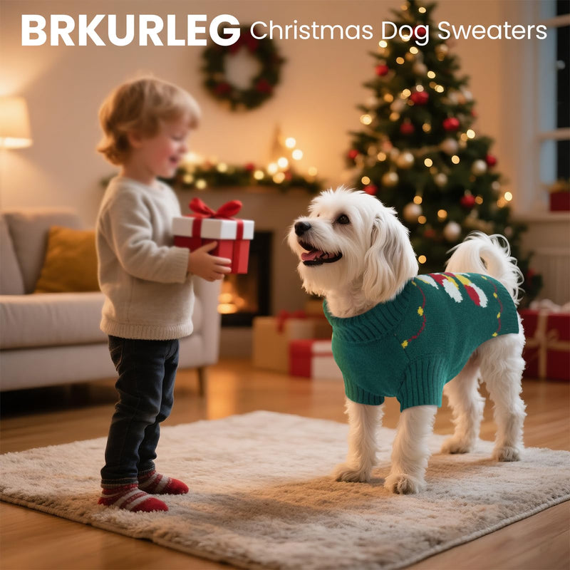 BRKURLEG Dog Sweaters, Christmas Dog Sweaters, Medium Large Dogs Warm Sweater for Cold Weather, Pullover Sweater Xmas New Year, Winter Knitted Sweatshirt Outfit for Boston Terrier, Beagle (Green, L) Green - PawsPlanet Australia