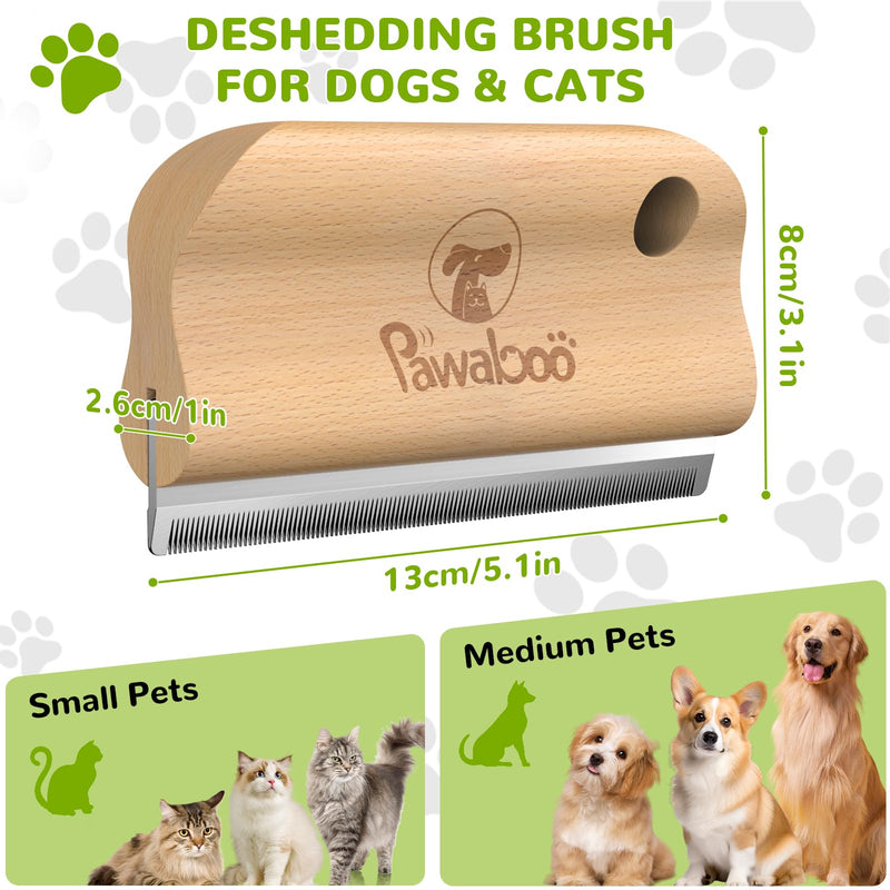Pawaboo Deshedding Brush for Dogs & Cats, Dog Hair Removal Comb with Ergonomic Gripping, Wooden Grooming Shedding Brush for Long Hair Dogs and Cats, Hangable Pet Cleaning Comb Supplies, 5.1 Inch Long Teeth - PawsPlanet Australia