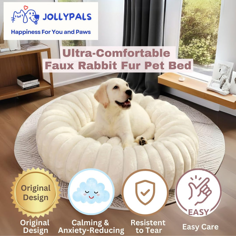 CozyCalm Donut Pet Bed - 19.7 or 23.6 inch Diameter - Ultra-Soft, Calming, Washable - Cats, Small Medium Dogs Furniture Cream 19.7inch outer dia., 11.8inch inner dia. - PawsPlanet Australia