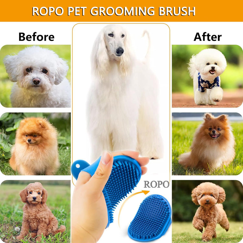 ROPO Dog Bath Brush, Dog Shampoo Brush Soothing Massage Rubber Comb with Adjustable Ring Handle for Long Short Haired Dogs and Cats 2pcs