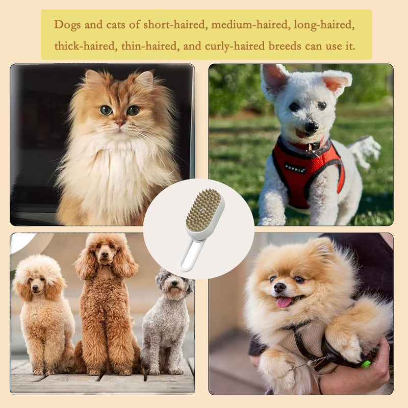 Cleaning Brush 3-in-1 for Cats&dogs,Steam Cat Brush,Massage Brush,Pet Spray Brush,Pet Grooming Brush,Pet Brush 360°Rotatable,USB Rechargeable,Use for Short-Haired,Long-Haired,Small Breeds(White) - PawsPlanet Australia