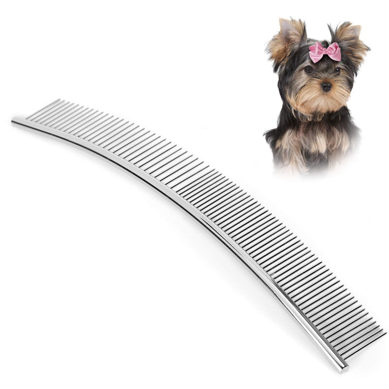 Dog Curved Comb, Pet Comb, Half Thin and Half Dense, Stainless Steel, Silver, for Dogs Cats Puppy Pet Grooming