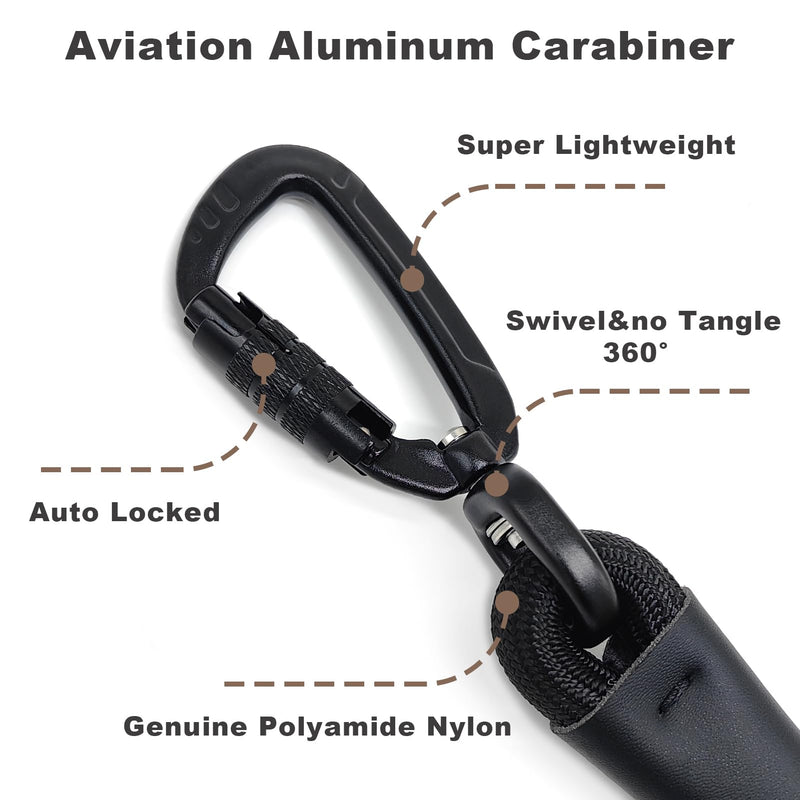 Rope Dog Leash, 6 Foot Heavy Duty Dog Leash with Aviation Aluminum Auto Locking Carabiner, Strong Nylon Pet Lead for Small, Medium, Large Dogs (Black, 6FT) Black - PawsPlanet Australia