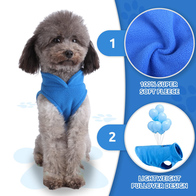 PETCARE Small Dog Sweater Cat Fleece Vest Soft Dog Jacket with Leash O-Ring Winter Warm Pet Pullover Coat Puppy Clothes for Small Dogs Cats Chihuahua Apparel Shih Tzu Costume, Blue M (Suggest 6-12 lbs)