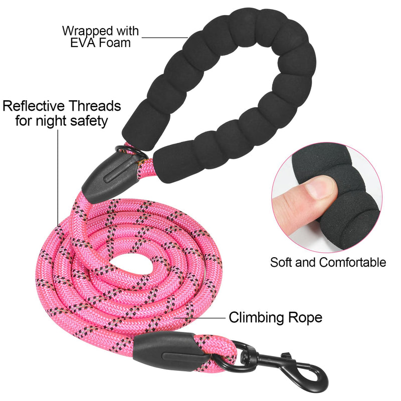 Rope Dog Leash 5 FT for Medium and Large Dogs,Heavy Duty Dog Rope with Comfortable Padded Handle,Waterproof Dog Leash for Walking,Reflective Nylon Dog Leash,Pink Pink 1/2" x 5 FT - PawsPlanet Australia