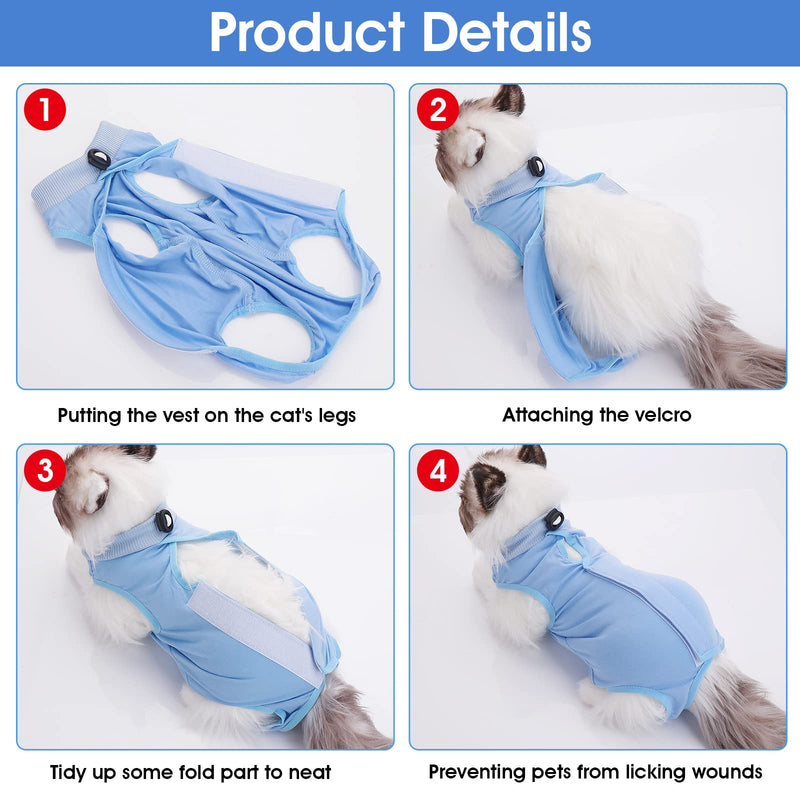 Cat Professional Recovery Suit for Abdominal Wounds or Skin Diseases After Surgery E-Collar Alternative for Cats Anti Licking Pajama Suit Kittens Surgery Recovery Suit (Blue, S Size) Blue, S Size